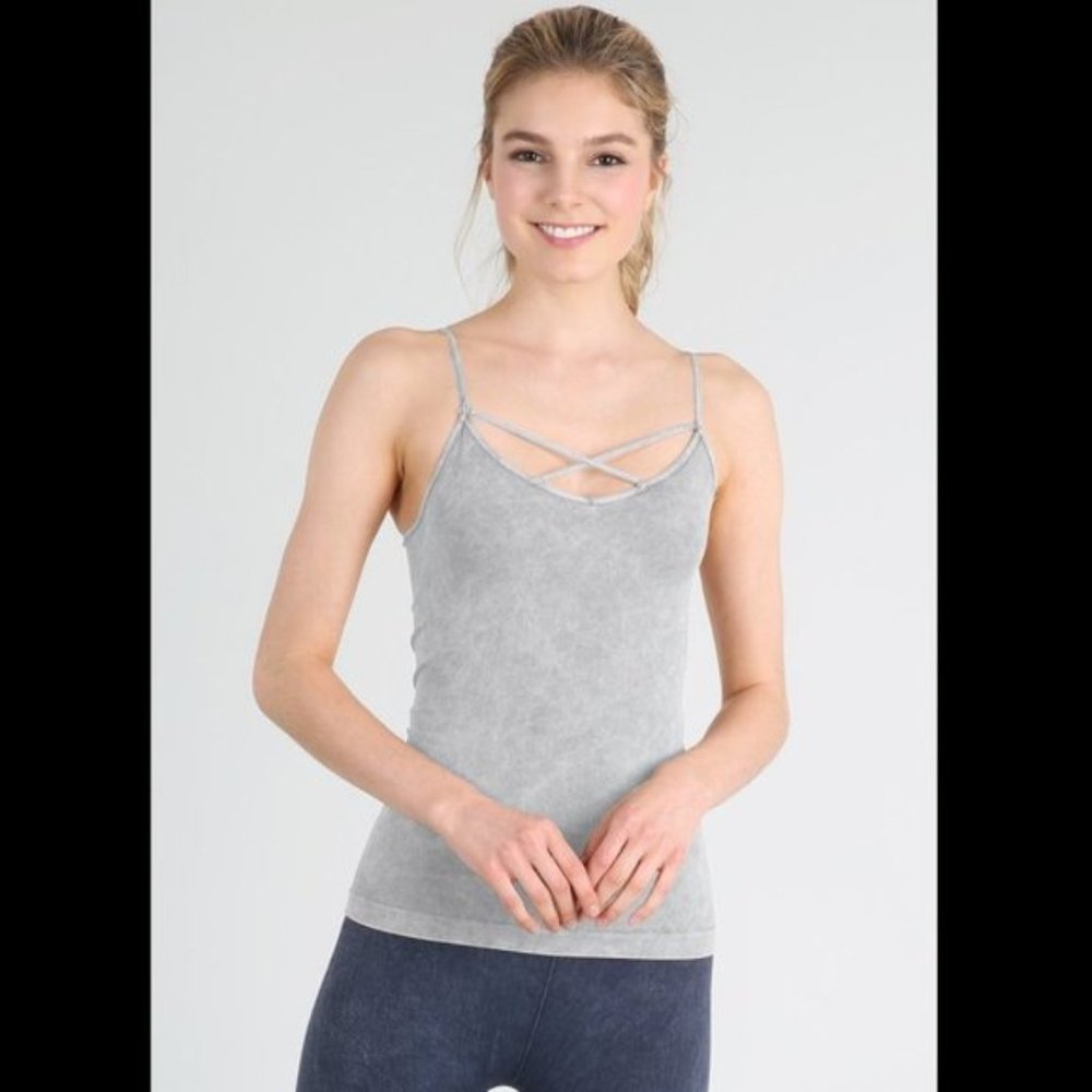 New Gray Cross Strap Tank Top by Nikibiki
